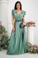 Green dress taffeta long cloche wrap over front with raised flowers 1 - StarShinerS.com