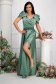 Green dress taffeta long cloche wrap over front with raised flowers 6 - StarShinerS.com