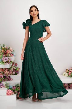 - StarShinerS green dress georgette with glitter details asymmetrical cloche with ruffled sleeves