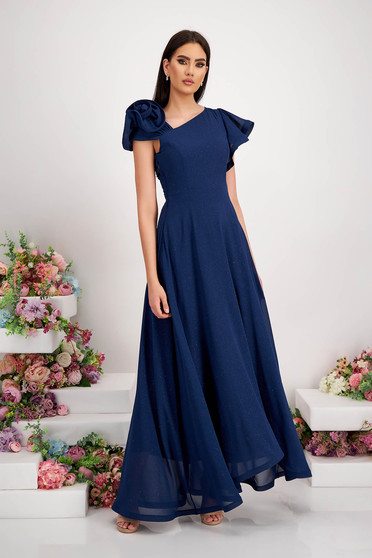 Prom dresses - Page 4, - StarShinerS dark blue dress georgette with glitter details asymmetrical cloche with ruffled sleeves - StarShinerS.com