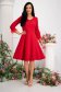 Red midi skater dress made of elastic fabric with side pockets and feathers 4 - StarShinerS.com