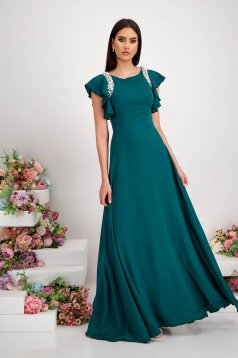 - StarShinerS dirty green dress from veil fabric long cloche with pearls with ruffle details