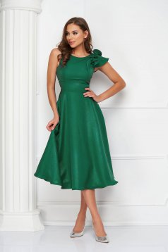 Green dress cloche elastic cloth with ruffled sleeves - StarShinerS