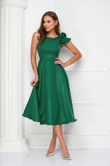 Online Dresses - Page 3, Green dress cloche elastic cloth with ruffled sleeves - StarShinerS - StarShinerS.com
