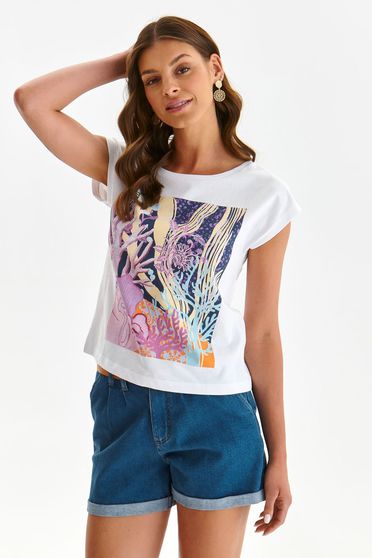 Casual T-shirts, White t-shirt loose fit cotton abstract - StarShinerS.com