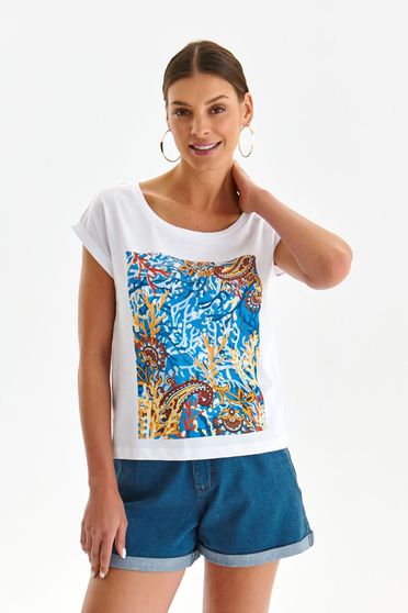 White t-shirt cotton loose fit abstract