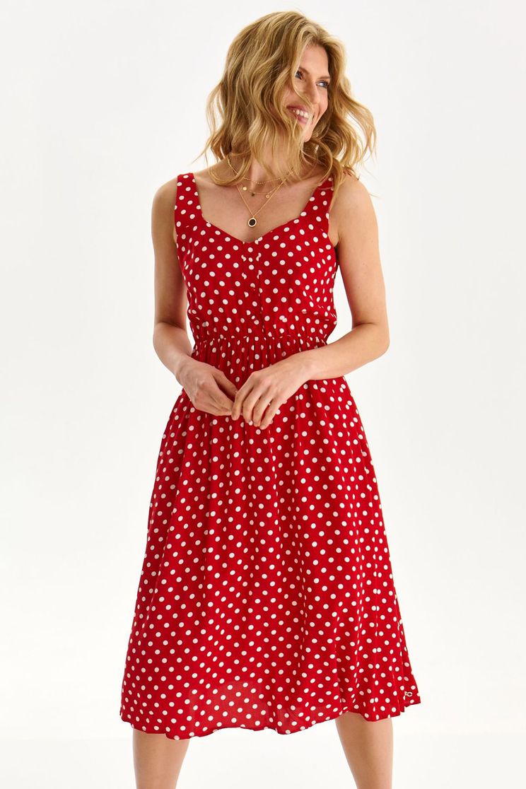 Polka dot dresses, Red dress lateral pockets cloche with elastic waist thin fabric - StarShinerS.com