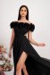 Black dress long cloche from veil fabric with raised flowers naked shoulders 4 - StarShinerS.com