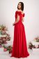 Rochie din voal rosie lunga in clos cu flori 3D si umeri goi 3 - StarShinerS.ro