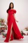 Rochie din voal rosie lunga in clos cu flori 3D si umeri goi 1 - StarShinerS.ro