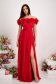 Rochie din voal rosie lunga in clos cu flori 3D si umeri goi 6 - StarShinerS.ro