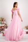 Rochie din voal roz-deschis lunga in clos cu flori 3D si umeri goi 3 - StarShinerS.ro