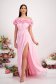 Rochie din voal roz-deschis lunga in clos cu flori 3D si umeri goi 1 - StarShinerS.ro