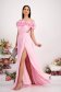 Rochie din voal roz-deschis lunga in clos cu flori 3D si umeri goi 5 - StarShinerS.ro
