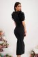 Black elastic fabric pencil dress with embossed flowers on the sleeves 2 - StarShinerS.com