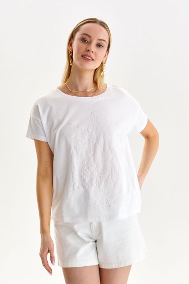 T-Shirts, White t-shirt cotton loose fit with rounded cleavage - StarShinerS.com