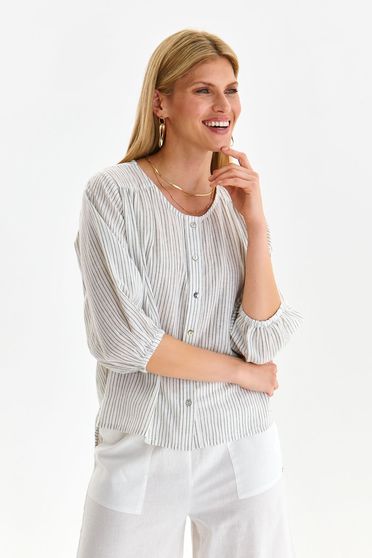 Casual Blouses, White women`s blouse cotton loose fit with puffed sleeves - StarShinerS.com