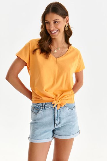 Orange top shirt cotton loose fit with v-neckline