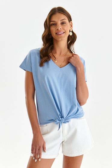 Blue top shirt cotton loose fit with v-neckline
