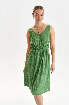 Rochie din material subtire verde in clos cu elastic in talie accesorizata cu nasturi si snur in talie - Top Secret