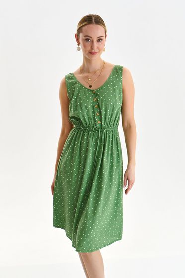Rochie din material subtire verde in clos cu elastic in talie accesorizata cu nasturi si snur in talie - Top Secret