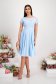 Rochie din triplu voal albastru-deschis midi in clos cu elastic in talie si broderie florala - StarShinerS 4 - StarShinerS.ro
