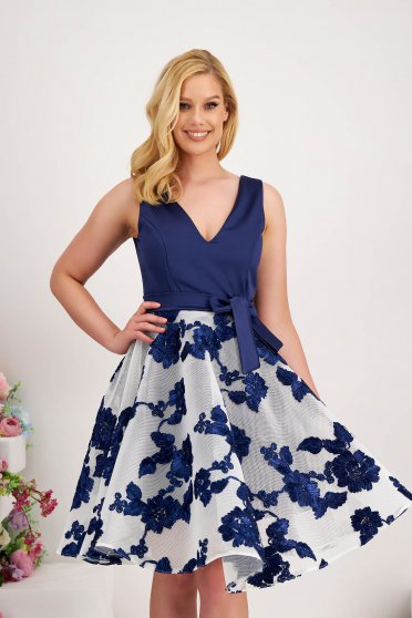 Dress - StarShinerS dark blue from satin short cut cloche accessorized with tied waistband