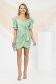Mint dress short cut from satin with deep cleavage with puffed sleeves 2 - StarShinerS.com