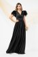 Long satin voile dress in black with feathered shoulders - PrettyGirl 2 - StarShinerS.com
