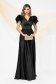 Long satin voile dress in black with feathered shoulders - PrettyGirl 4 - StarShinerS.com