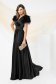Long satin voile dress in black with feathered shoulders - PrettyGirl 5 - StarShinerS.com