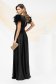 Long satin voile dress in black with feathered shoulders - PrettyGirl 3 - StarShinerS.com
