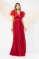 Long red satin voile dress with feathers on the shoulders - PrettyGirl 4 - StarShinerS.com