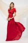 Long red satin voile dress with feathers on the shoulders - PrettyGirl 2 - StarShinerS.com