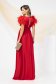 Long red satin voile dress with feathers on the shoulders - PrettyGirl 5 - StarShinerS.com