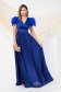 Long satin veil dress in blue with feathered shoulders - PrettyGirl 5 - StarShinerS.com