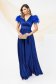 Long satin veil dress in blue with feathered shoulders - PrettyGirl 3 - StarShinerS.com