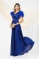 Long satin veil dress in blue with feathered shoulders - PrettyGirl 4 - StarShinerS.com