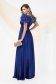 Long satin veil dress in blue with feathered shoulders - PrettyGirl 2 - StarShinerS.com