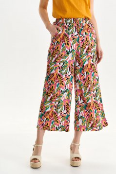 Trousers flared high waisted thin fabric lateral pockets