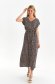 Brown dress light material midi cloche with elastic waist accessorized with tied waistband 1 - StarShinerS.com