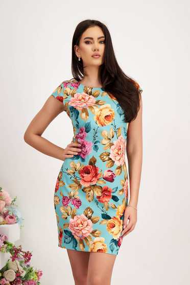 Floral print dresses, Dress slightly elastic fabric short cut pencil with print details - StarShinerS - StarShinerS.com