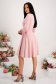 Powder pink dress elastic cloth midi cloche feather details lateral pockets 4 - StarShinerS.com