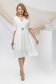 Ivory Elastic Fabric Dress in A-line with Wrapped Neckline and Detachable Belt - PrettyGirl 1 - StarShinerS.com