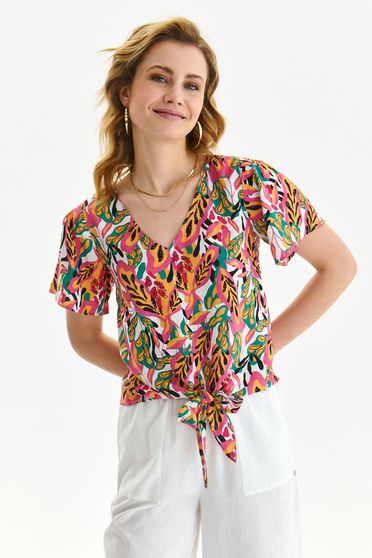 Short sleeves blouses, Women`s blouse thin fabric loose fit with v-neckline - StarShinerS.com