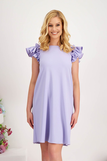 - StarShinerS purple dress crepe short cut loose fit with ruffled sleeves