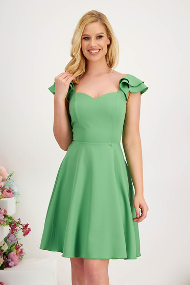 Fabric dresses, Dress - StarShinerS lightgreen short cut cloth with ruffle details thin fabric cloche - StarShinerS.com