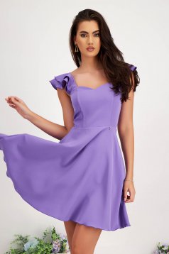 Short purple elastic thin fabric dress with ruffles on the shoulders - StarShinerS