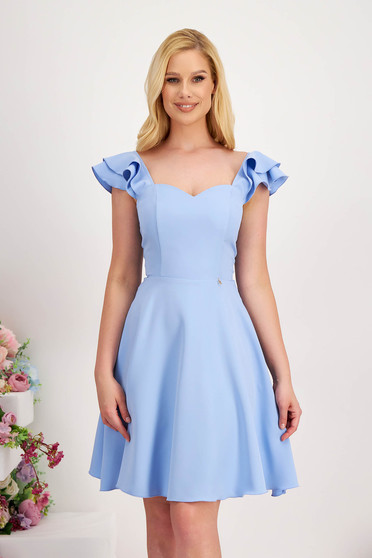 Fabric dresses, Dress - StarShinerS blue short cut cloth with ruffle details thin fabric cloche - StarShinerS.com