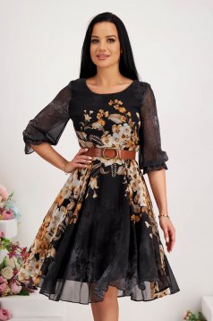 Midi veil dress in flared style with belt-type accessory